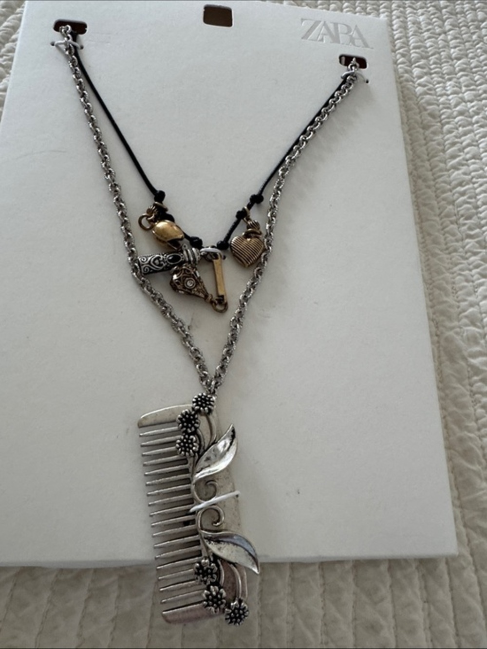 Zara layered silver-tone charm necklace with comb pendant
